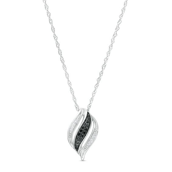 1/8 CT. T.w. Black and White Diamond Wave Pendant in Sterling Silver with Back Rhodium