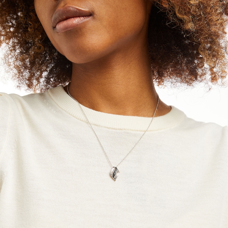 Main Image 2 of 1/8 CT. T.W. Black and White Diamond Wave Pendant in Sterling Silver with Back Rhodium