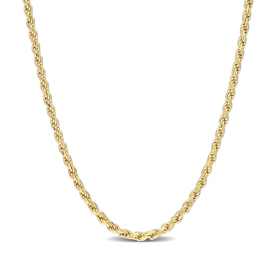 2.2mm Rope Chain Necklace in Sterling Silver with Yellow Rhodium