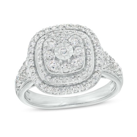 1 CT. T.w. Diamond Triple Cushion-Shaped Double Frame Ring in 10K White Gold