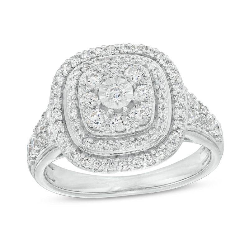 Main Image 1 of 1 CT. T.W. Diamond Triple Cushion-Shaped Double Frame Ring in 10K White Gold