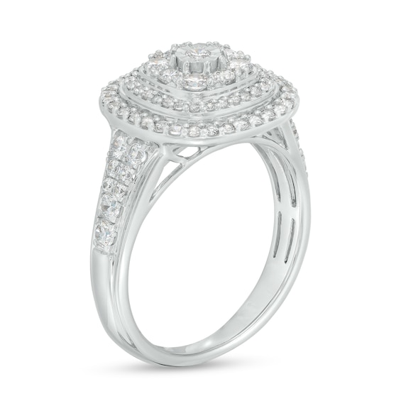 1 CT. T.w. Diamond Triple Cushion-Shaped Double Frame Ring in 10K White Gold