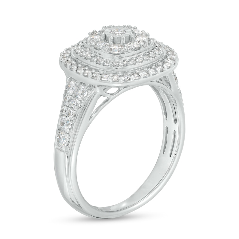 Main Image 3 of 1 CT. T.W. Diamond Triple Cushion-Shaped Double Frame Ring in 10K White Gold