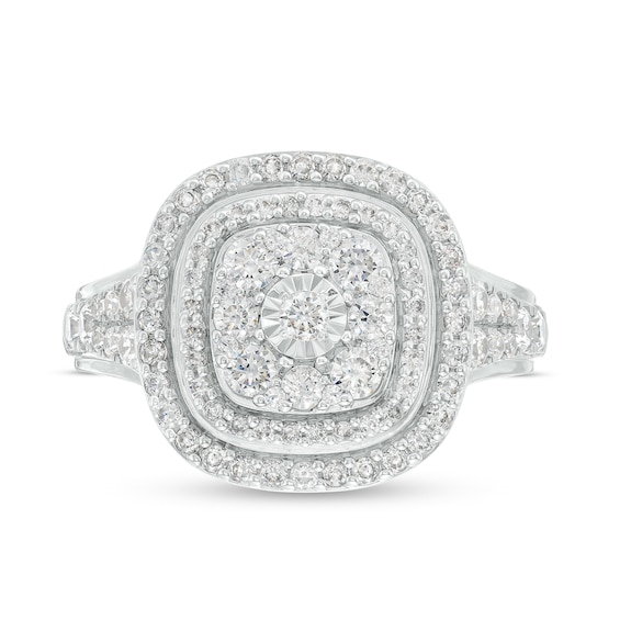 1 CT. T.w. Diamond Triple Cushion-Shaped Double Frame Ring in 10K White Gold