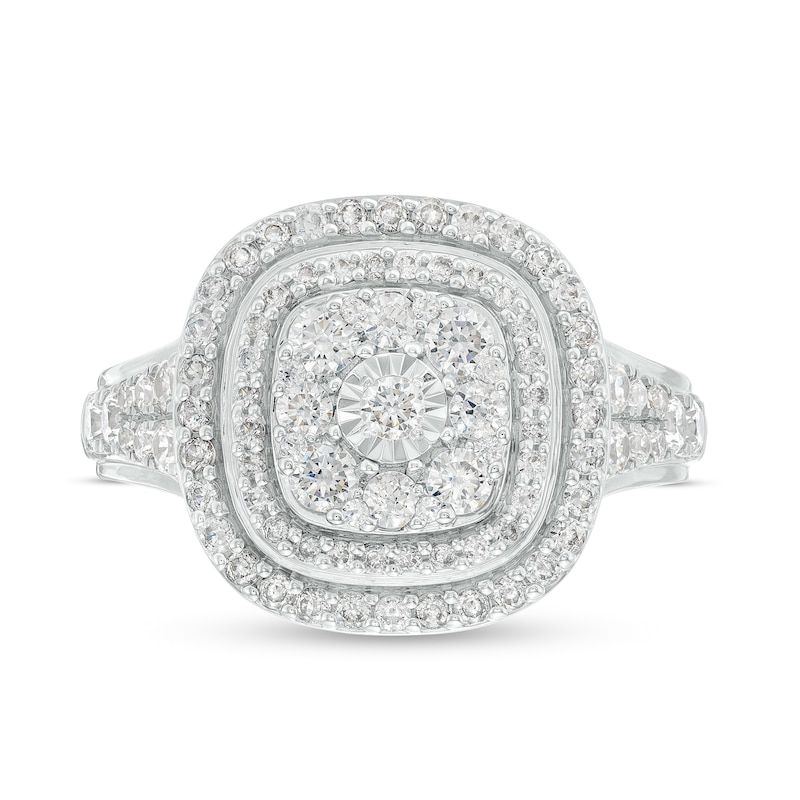 Main Image 4 of 1 CT. T.W. Diamond Triple Cushion-Shaped Double Frame Ring in 10K White Gold