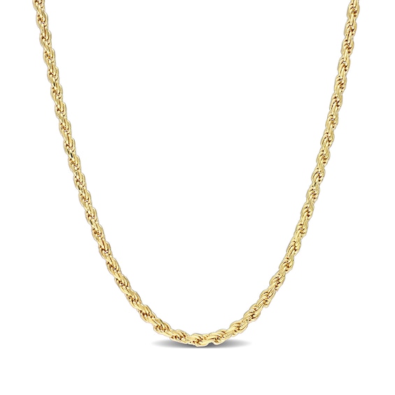 2.2mm Rope Chain Necklace in Sterling Silver with Yellow Rhodium - 16"