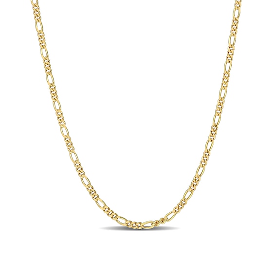 2.2mm Figaro Chain Necklace in Sterling Silver with Yellow Rhodium - 24"