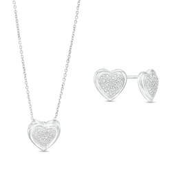 1/5 CT. T.W. Heart-Shaped Multi-Diamond Pendant and Stud Earrings Set in Sterling Silver