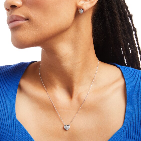 1/5 CT. T.w. Heart-Shaped Multi-Diamond Pendant and Stud Earrings Set in Sterling Silver