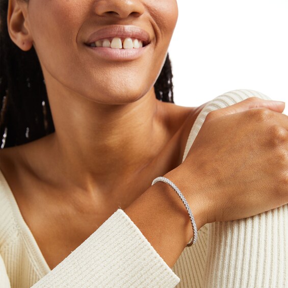 2 CT. T.w. Lab-Grown Diamond Lined Flexible Bangle in 14K White Gold (F/Si2) - 6.75"