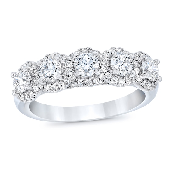 Royal AsscherÂ® 1-1/4 CT. T.w. Diamond Frame Five Stone Anniversary Band in 14K White Gold