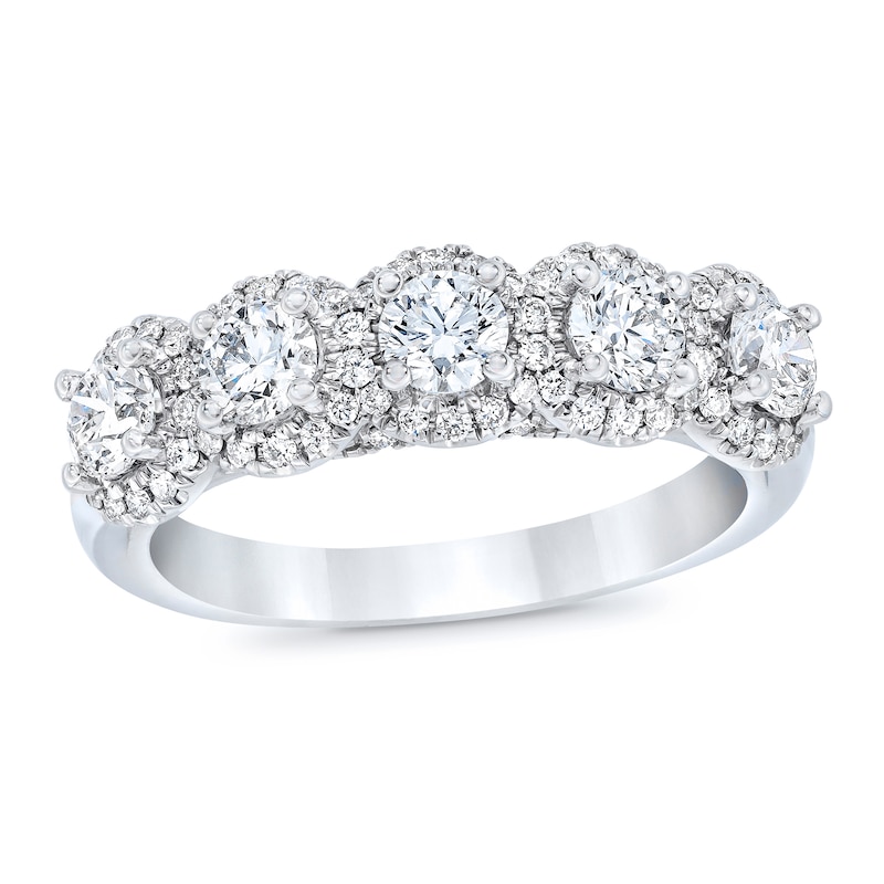 Main Image 1 of Royal Asscher® 1-1/4 CT. T.W. Diamond Frame Five Stone Anniversary Band in 14K White Gold