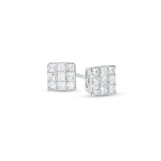 1/ CT. T.w. Princess-Cut Multi-Diamond Stud Earrings in 10K White Gold