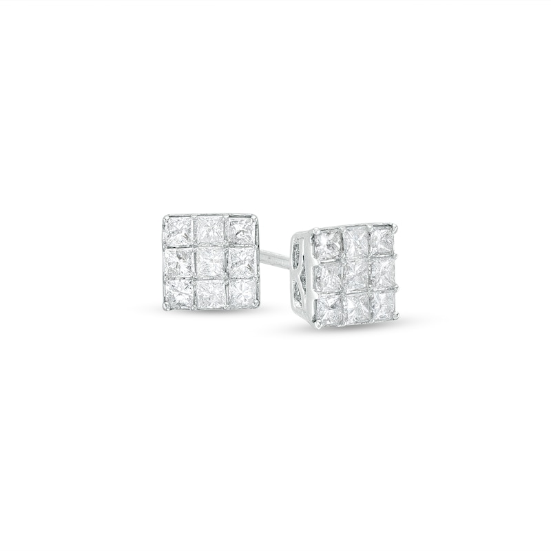 1/2 CT. T.W. Princess-Cut Multi-Diamond Stud Earrings in 10K White Gold
