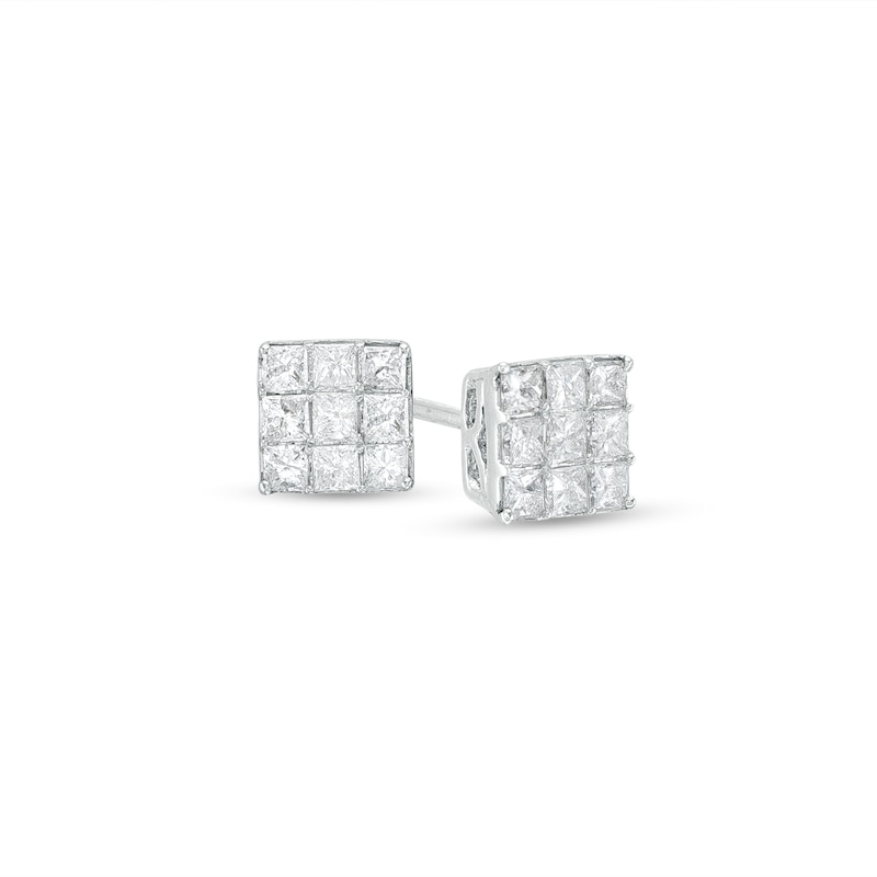 Main Image 1 of 1/2 CT. T.W. Princess-Cut Multi-Diamond Stud Earrings in 10K White Gold