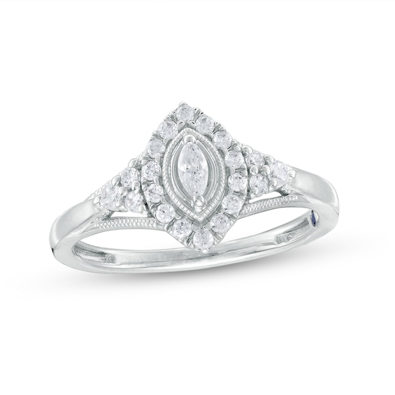 1/3 CT. T.w. Marquise Diamond Frame Vintage-Style Promise Ring in 10K White Gold