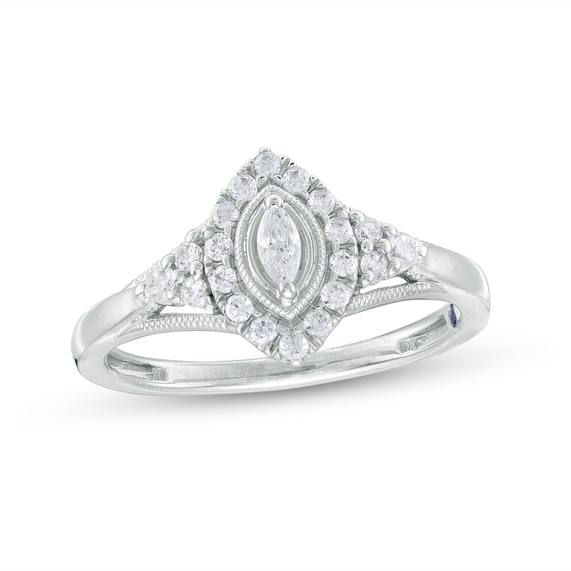 Main Image 1 of 1/3 CT. T.W. Marquise Diamond Frame Vintage-Style Promise Ring in 10K White Gold