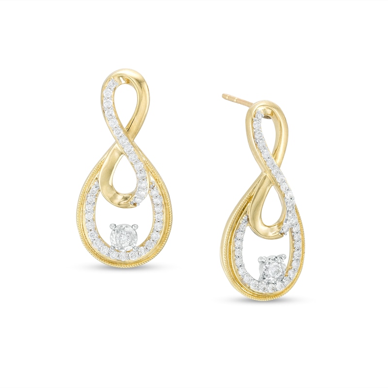Main Image 1 of 1/2 CT. T.W. Diamond Double Infinity Loop Drop Earrings in 10K Gold