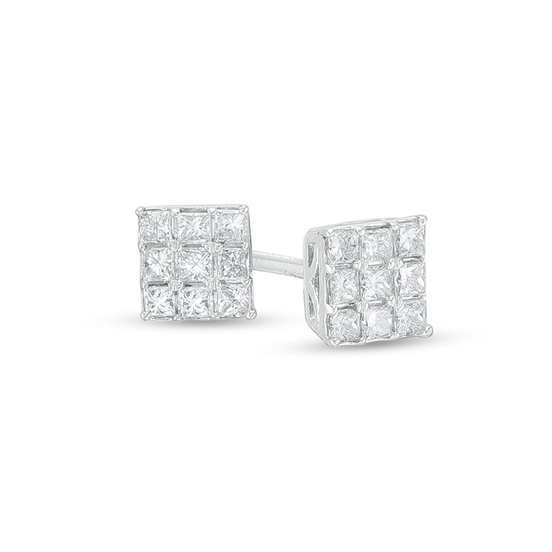 1/4 CT. T.W. Princess-Cut Multi-Diamond Stud Earrings in 10K White Gold