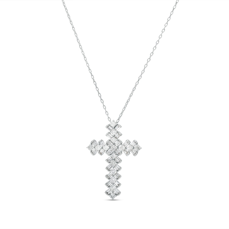 Main Image 1 of 1 CT. T.W. Diamond Chevron Cross Pendant in 10K White Gold