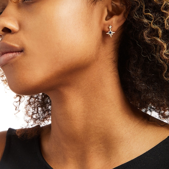 3.0mm Blue Sapphire and 1/5 CT. T.w. Diamond Double Star Drop Earrings in 10K Gold