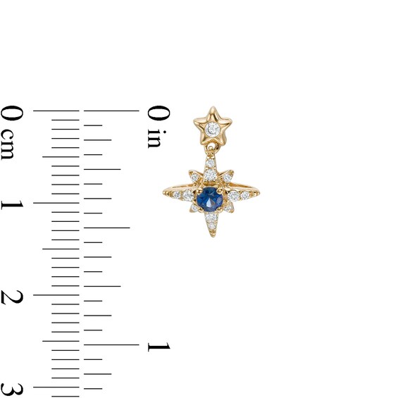 3.0mm Blue Sapphire and 1/5 CT. T.w. Diamond Double Star Drop Earrings in 10K Gold