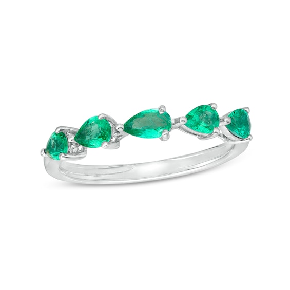 Pear-Shaped Emerald Five Stone Ring in 10K White Gold