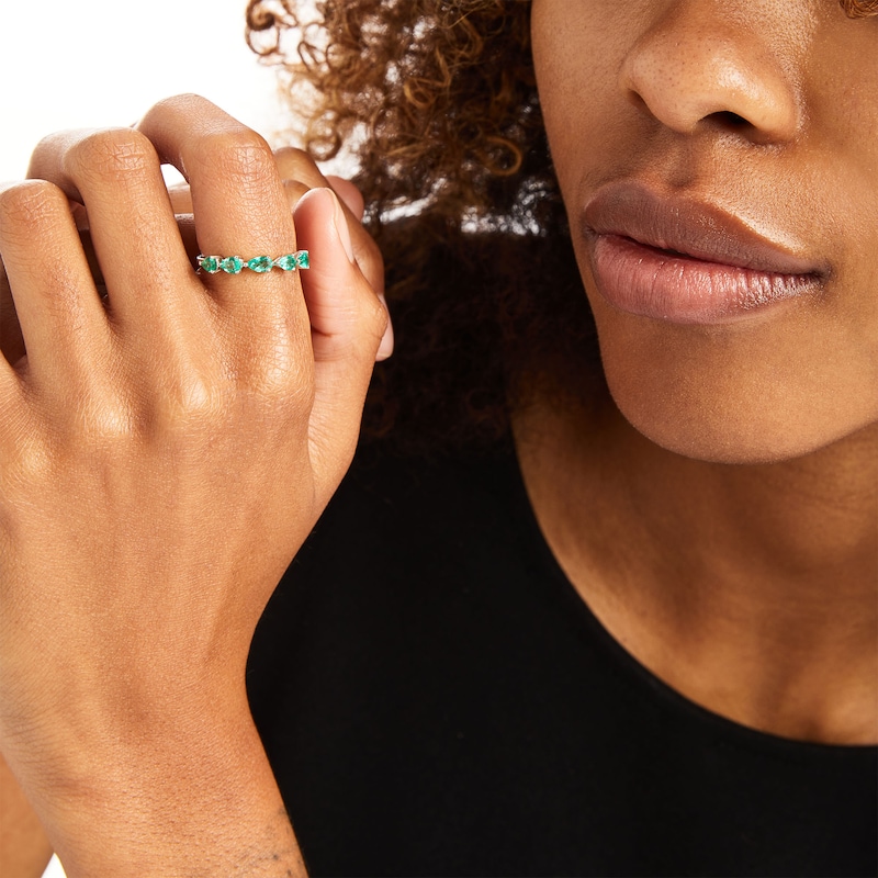 Main Image 2 of Pear-Shaped Emerald Five Stone Ring in 10K White Gold