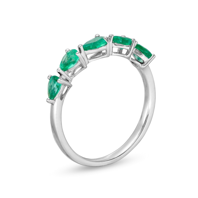 Main Image 3 of Pear-Shaped Emerald Five Stone Ring in 10K White Gold