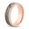 Thumbnail Image 2 of 8.0mm Beveled Edge Wedding Band in Tungsten with Rose IP and Grey Woven Carbon fiber Inlay