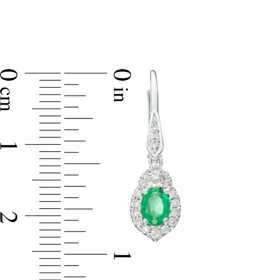 Oval Emerald and 1/3 CT. T.w. Diamond Frame Drop Earrings in 10K White Gold