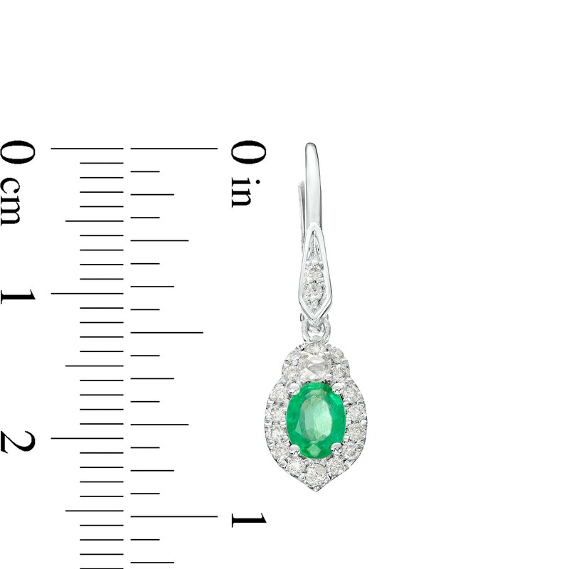 Main Image 3 of Oval Emerald and 1/3 CT. T.W. Diamond Frame Drop Earrings in 10K White Gold