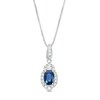 Thumbnail Image 0 of Oval Blue Sapphire and 1/6 CT. T.W. Diamond Frame Pendant in 10K White Gold