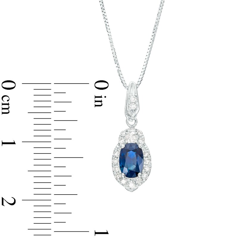 Main Image 3 of Oval Blue Sapphire and 1/6 CT. T.W. Diamond Frame Pendant in 10K White Gold