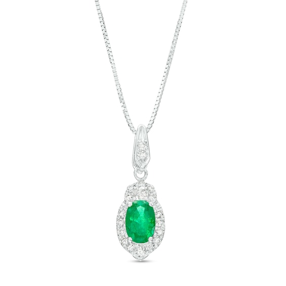 Oval Emerald and 1/6 CT. T.w. Diamond Frame Pendant in 10K White Gold