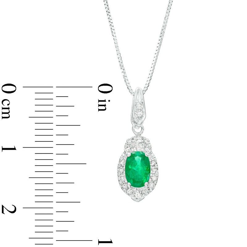 Main Image 3 of Oval Emerald and 1/6 CT. T.W. Diamond Frame Pendant in 10K White Gold