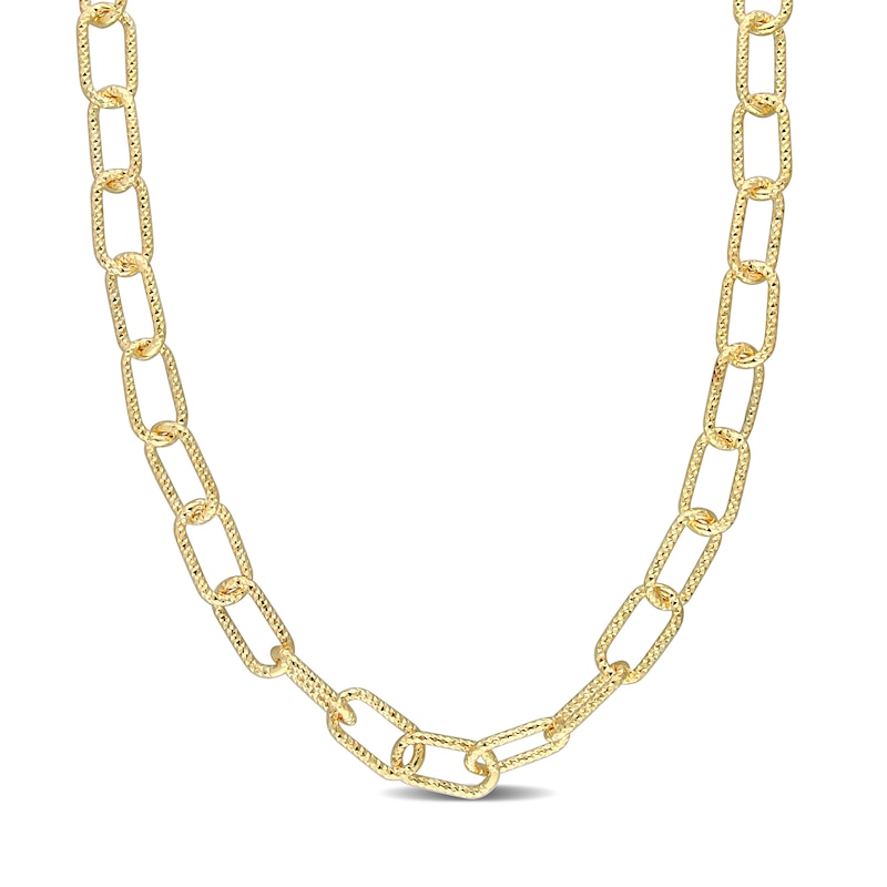 Main Image 1 of 9.0mm Diamond-Cut Paper Clip Chain Necklace in Sterling Silver with Yellow Rhodium - 32"