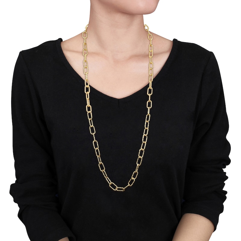 Main Image 2 of 9.0mm Diamond-Cut Paper Clip Chain Necklace in Sterling Silver with Yellow Rhodium - 32"
