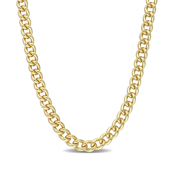 6.5mm Curb Chain Necklace in Sterling Silver with Yellow Rhodium