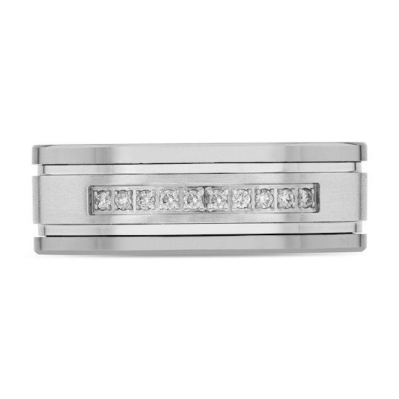 1/10 CT. T.w. Diamond Double Groove Ten Stone Wedding Band Tungsten