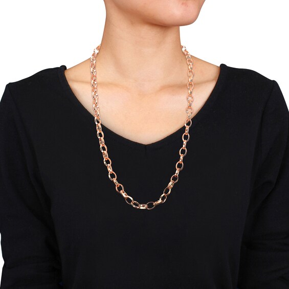 8.0mm Rolo Chain Necklace in Sterling Silver with Rose Rhodium - 24"