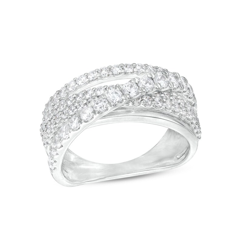 Main Image 1 of 1-1/2 CT. T.W. Diamond Crossover Multi-Row Ring in 10K White Gold