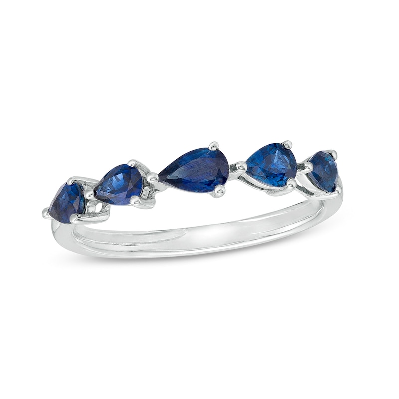Main Image 1 of Pear-Shaped Blue Sapphire Five Stone Ring in 10K White Gold