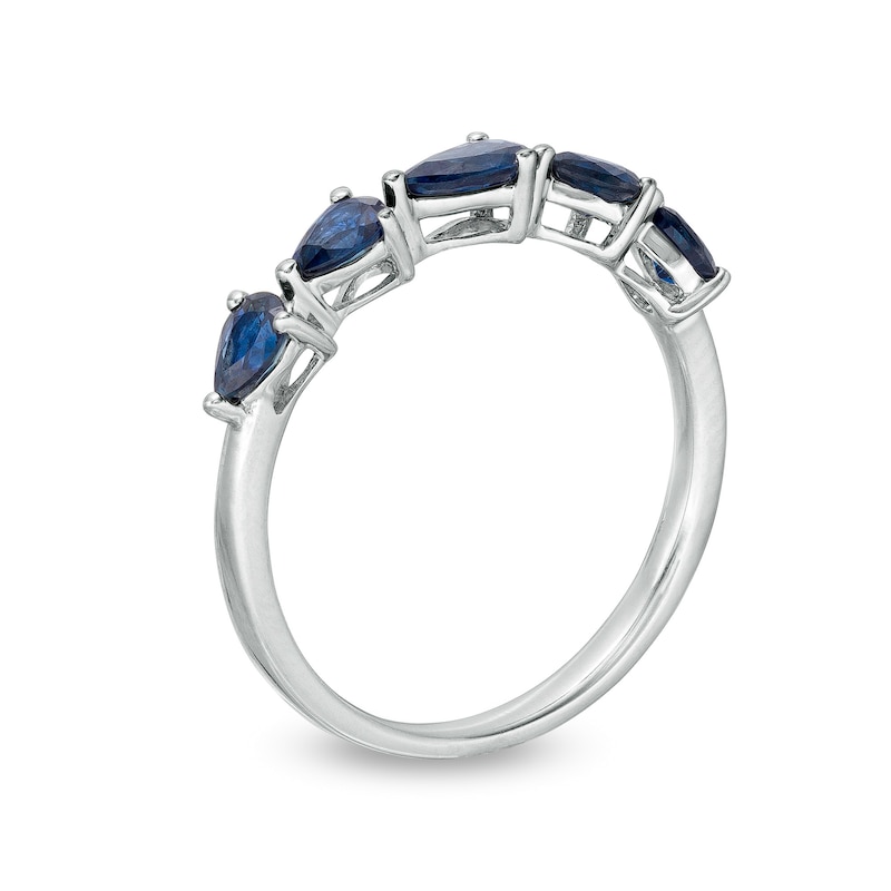 Main Image 3 of Pear-Shaped Blue Sapphire Five Stone Ring in 10K White Gold