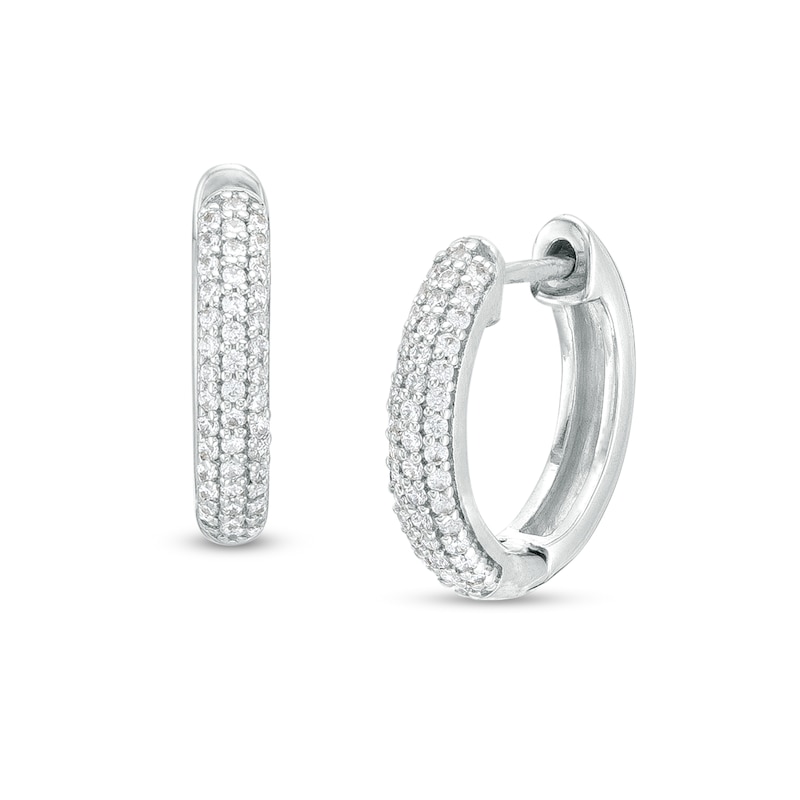 Main Image 1 of 1/4 CT. T.W. Diamond Multi-Row Hoop Earrings in Sterling Silver