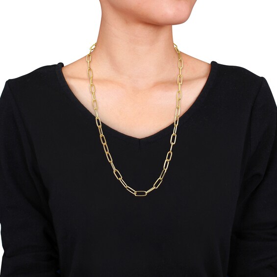 6.0mm Paper Clip Chain Necklace in Sterling Silver with Yellow Rhodium - 24"