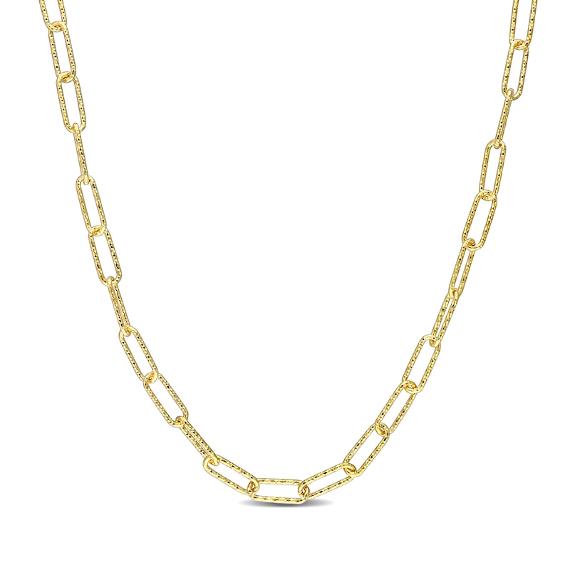 Main Image 1 of 5.0mm Diamond-Cut Paper Clip Chain Necklace in Sterling Silver with Yellow Rhodium - 32"
