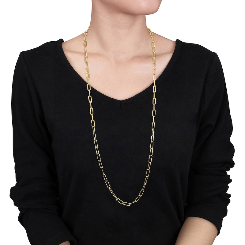 Main Image 2 of 5.0mm Diamond-Cut Paper Clip Chain Necklace in Sterling Silver with Yellow Rhodium - 32"