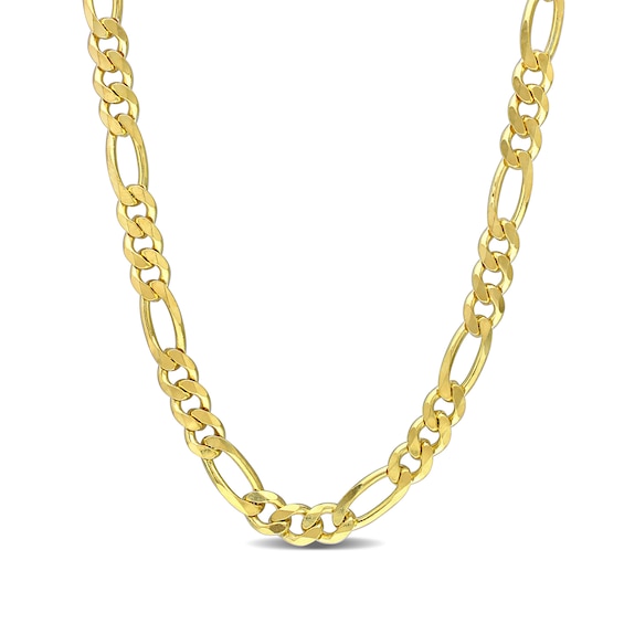 5.5mm Figaro Chain Necklace in Sterling Silver with Yellow Rhodium