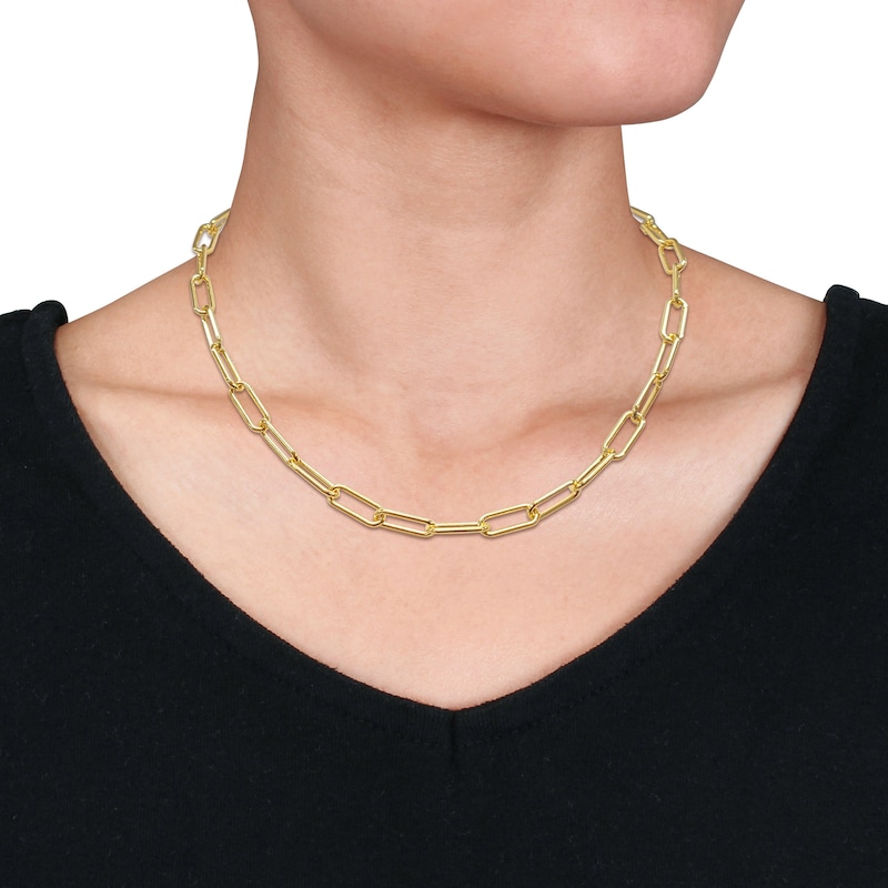 Main Image 2 of 6.0mm Paper Clip Chain Necklace in Sterling Silver with Yellow Rhodium